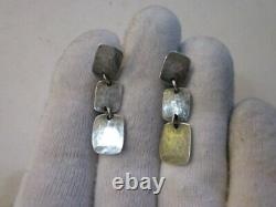 Argent Sterling Vintage James Avery Drop Earring Pair Hammered Square Link Old