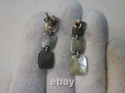 Argent Sterling Vintage James Avery Drop Earring Pair Hammered Square Link Old