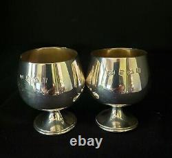 Argent sterling RARE REINE ELIZABETH II Verres à brandy/port Vintage 1969 (Paire)