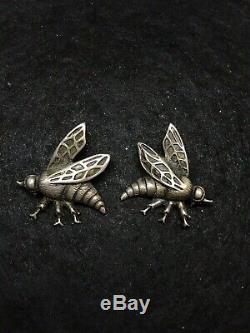 Artisanat Argent Vintage Sterling Viking Bee Broche Rare Paire Masculin Et Féminin