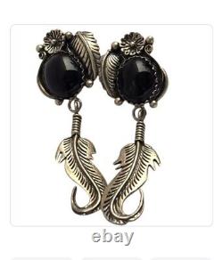BOUCLES D'OREILLES EN ARGENT STERLING À ONYX NOIR AUTHENTIQUES VINTAGE Phillip Valasquez