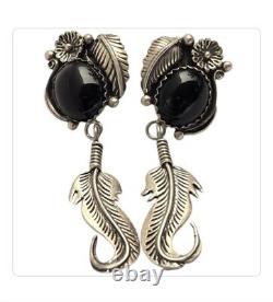 BOUCLES D'OREILLES EN ARGENT STERLING À ONYX NOIR AUTHENTIQUES VINTAGE Phillip Valasquez
