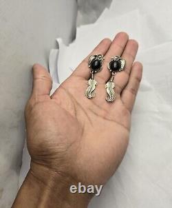 BOUCLES D'OREILLES EN ARGENT STERLING À ONYX NOIR AUTHENTIQUES VINTAGE Phillip Valasquez