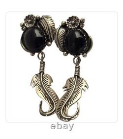 BOUCLES D'OREILLES EN ARGENT STERLING À ONYX NOIR AUTHENTIQUES VINTAGE Phillip Valasquez