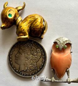 BROCHES FIGURATIVES SIGNÉES Hattie Carnegie PAIRES DE CERF ET DE CHOUETTE DES BOIS Vintage Années 60