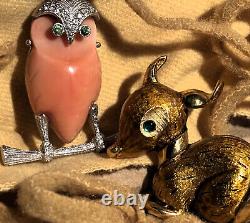 BROCHES FIGURATIVES SIGNÉES Hattie Carnegie PAIRES DE CERF ET DE CHOUETTE DES BOIS Vintage Années 60