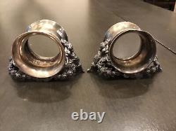 Bague à serviette vintage en argent plaqué figurative motif floral de chérubin lot de deux