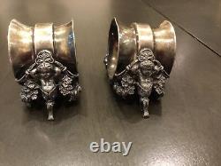 Bague à serviette vintage en argent plaqué figurative motif floral de chérubin lot de deux