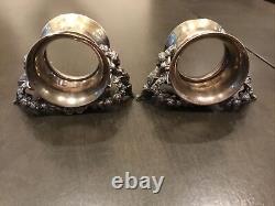 Bague à serviette vintage en argent plaqué figurative motif floral de chérubin lot de deux