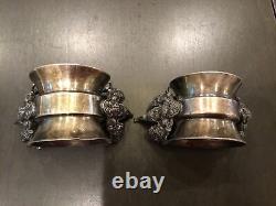 Bague à serviette vintage en argent plaqué figurative motif floral de chérubin lot de deux