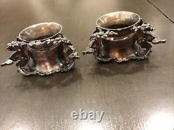 Bague à serviette vintage en argent plaqué figurative motif floral de chérubin lot de deux
