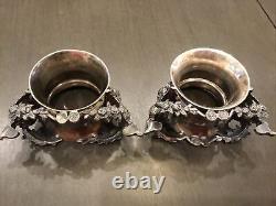 Bague à serviette vintage en argent plaqué figurative motif floral de chérubin lot de deux