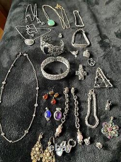 Bijoux en argent sterling pour femmes de vintage à aujourd'hui, lot de 24 pièces, revendables et portables