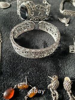 Bijoux en argent sterling pour femmes de vintage à aujourd'hui, lot de 24 pièces, revendables et portables