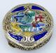 Boîte à Pilules à Priser Antique Vintage En Argent 800 Et émail Avec Couple Courtois En Scène