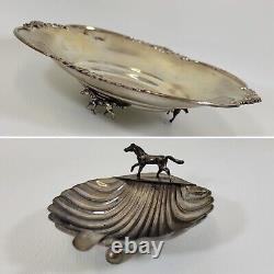 Bol et cendrier équestres en argent vintage. Paire assortie fabriquée en Italie 175G