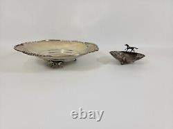 Bol et cendrier équestres en argent vintage. Paire assortie fabriquée en Italie 175G