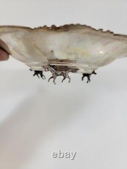 Bol et cendrier équestres en argent vintage. Paire assortie fabriquée en Italie 175G