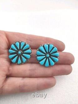 Boucles d'oreilles Vintage Zuni en argent sterling avec grappe de turquoise en pointe de fleur 1