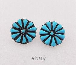 Boucles d'oreilles Vintage Zuni en argent sterling avec grappe de turquoise en pointe de fleur 1