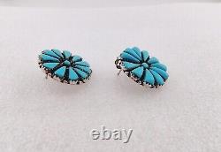 Boucles d'oreilles Vintage Zuni en argent sterling avec grappe de turquoise en pointe de fleur 1