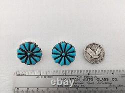 Boucles d'oreilles Vintage Zuni en argent sterling avec grappe de turquoise en pointe de fleur 1