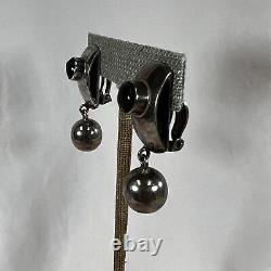 Boucles d'oreilles à clip en argent et onyx, vintage, en argent sterling 925, marquées TO-88, faites à la main