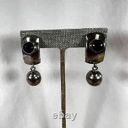 Boucles d'oreilles à clip en argent et onyx, vintage, en argent sterling 925, marquées TO-88, faites à la main