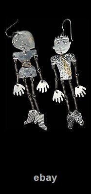 Boucles d'oreilles articulées en argent vintage couple fantaisiste 4 signées fait main