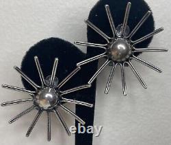 Boucles d'oreilles clips en argent 835 Vintage Moderniste Gustav Hauber Étoile Rayonnante MCM