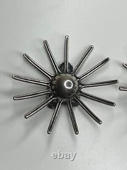 Boucles d'oreilles clips en argent 835 Vintage Moderniste Gustav Hauber Étoile Rayonnante MCM