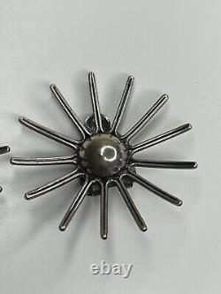 Boucles d'oreilles clips en argent 835 Vintage Moderniste Gustav Hauber Étoile Rayonnante MCM