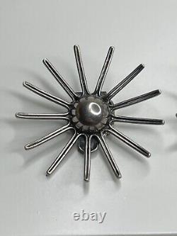 Boucles d'oreilles clips en argent 835 Vintage Moderniste Gustav Hauber Étoile Rayonnante MCM