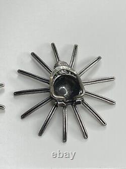 Boucles d'oreilles clips en argent 835 Vintage Moderniste Gustav Hauber Étoile Rayonnante MCM