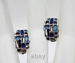 Boucles d'oreilles clips vintage en argent sterling et émail bleu de Karl Jorgen Otteren