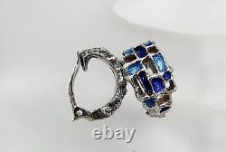 Boucles d'oreilles clips vintage en argent sterling et émail bleu de Karl Jorgen Otteren