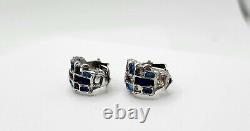 Boucles d'oreilles clips vintage en argent sterling et émail bleu de Karl Jorgen Otteren