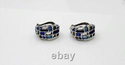 Boucles d'oreilles clips vintage en argent sterling et émail bleu de Karl Jorgen Otteren