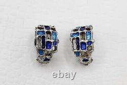 Boucles d'oreilles clips vintage en argent sterling et émail bleu de Karl Jorgen Otteren