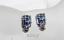 Boucles d'oreilles clips vintage en argent sterling et émail bleu de Karl Jorgen Otteren