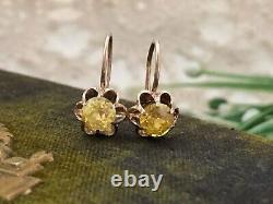 Boucles d'oreilles clous en argent 875 vintage rares avec pierre soviétique citrine pour femmes