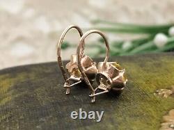 Boucles d'oreilles clous en argent 875 vintage rares avec pierre soviétique citrine pour femmes