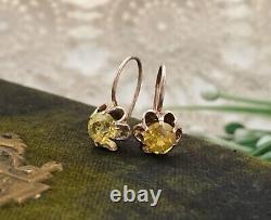 Boucles d'oreilles clous en argent 875 vintage rares avec pierre soviétique citrine pour femmes