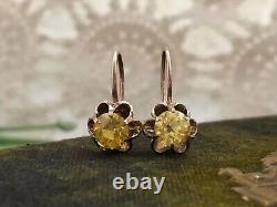 Boucles d'oreilles clous en argent 875 vintage rares avec pierre soviétique citrine pour femmes