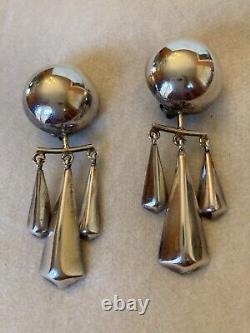Boucles d'oreilles déclaration en argent sterling mexicain vintage modernistes MCM boule cinétique