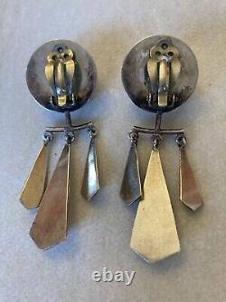 Boucles d'oreilles déclaration en argent sterling mexicain vintage modernistes MCM boule cinétique