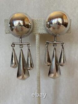 Boucles d'oreilles déclaration en argent sterling mexicain vintage modernistes MCM boule cinétique