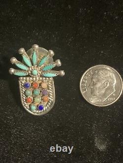 Boucles d'oreilles en argent sterling Zuni vintage, à pierres multicolores