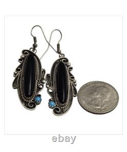 Boucles d'oreilles en argent sterling avec onyx noir de Yolanda Yazzie, vintage exceptionnel, Navajo