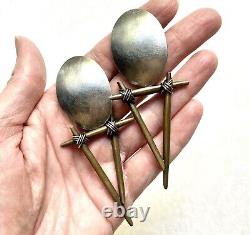 Boucles d'oreilles en argent sterling et en bronze de studio postmoderne cool, clip vintage 1992